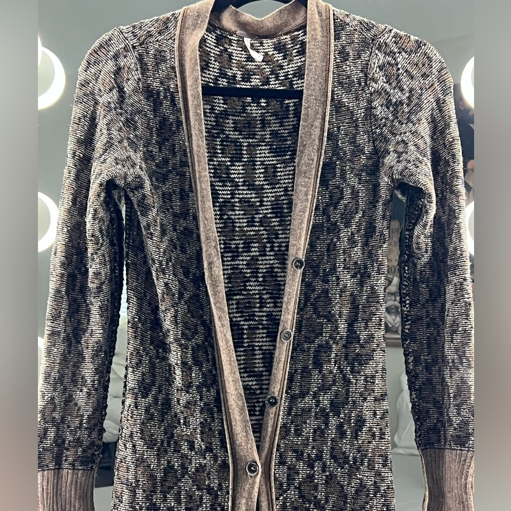 Free People Black & Brown Long Leopard Print Sweater. Size XS. Extra Small.